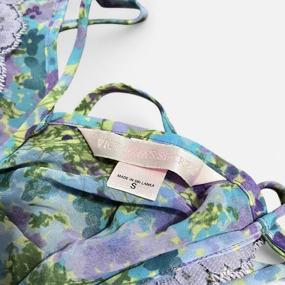 VTG Y2K Victoria's Secret Pastel Floral Spring Lace Tie Back Babydoll Slip S - Picture 7 of 8